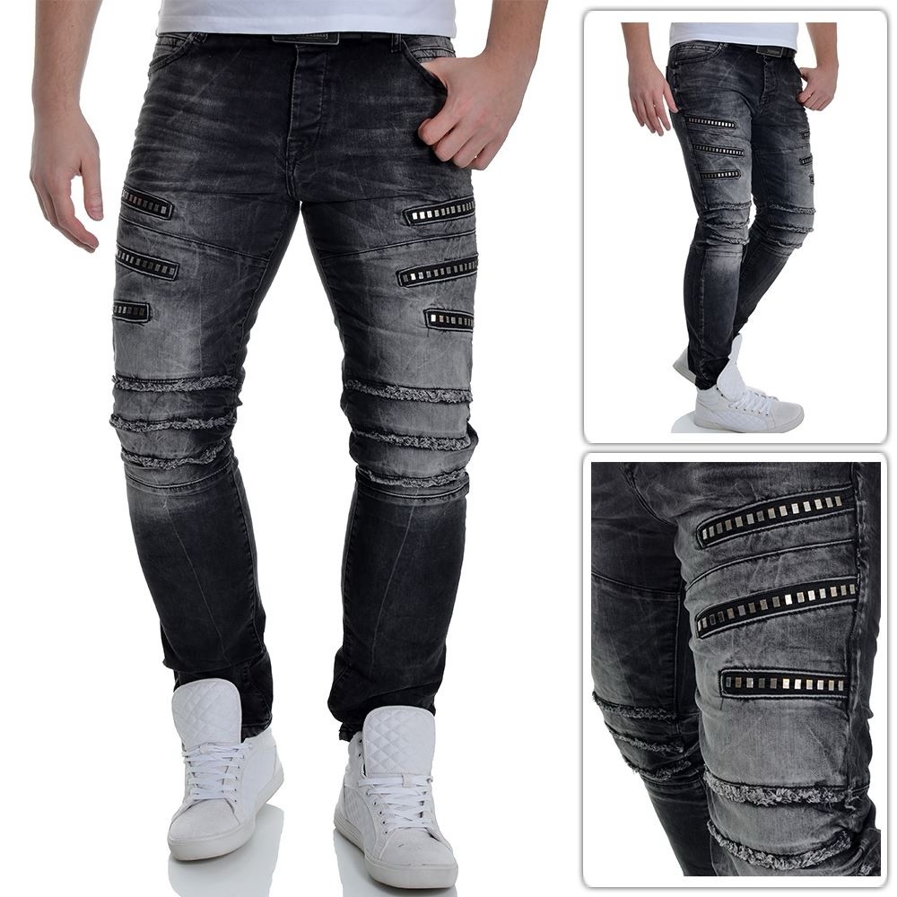 Cipo & Baxx 32 x 34 Gray Jeans metal embellish studs tapered straight leg tall